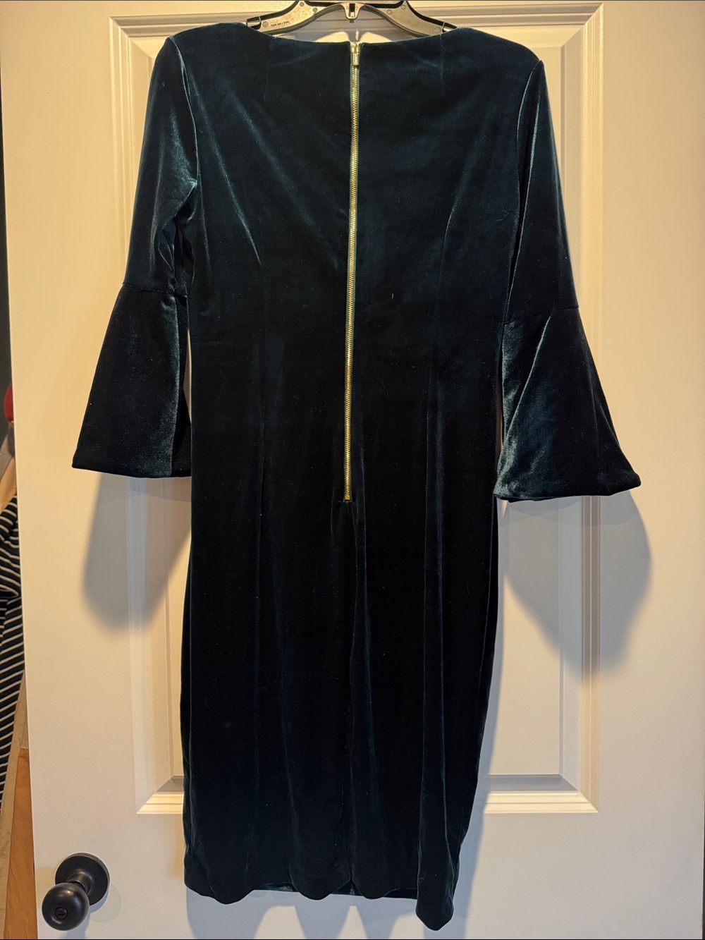 Calvin Klein Emerald Velvet Bell-Sleeve Sheath Dress - Picture 3 of 4